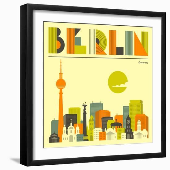 Berlin Skyline-Jazzberry Blue-Framed Art Print