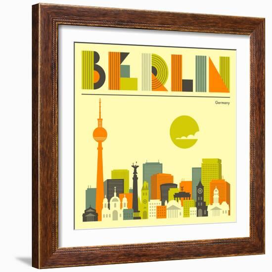 Berlin Skyline-Jazzberry Blue-Framed Art Print