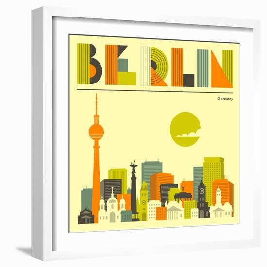 Berlin Skyline-Jazzberry Blue-Framed Art Print