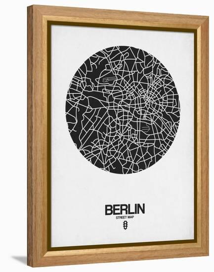 Berlin Street Map Black on White-NaxArt-Framed Stretched Canvas