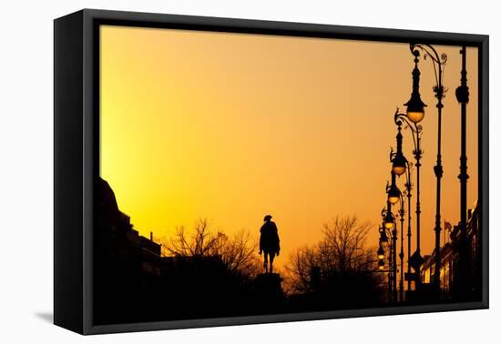 Berlin, Unter Den Linden, Equestrian Statue Frederick the Great, Silhouette, Backlight-Catharina Lux-Framed Premier Image Canvas