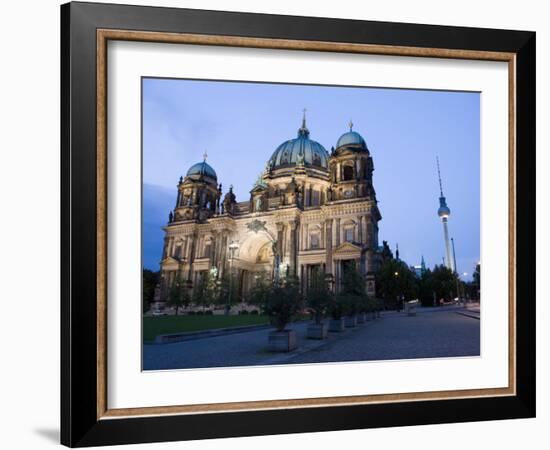 Berliner Dom Cathedral at Dusk with Fernsehturm, Telespargel Beyond, Berlin, Germany-Martin Child-Framed Photographic Print