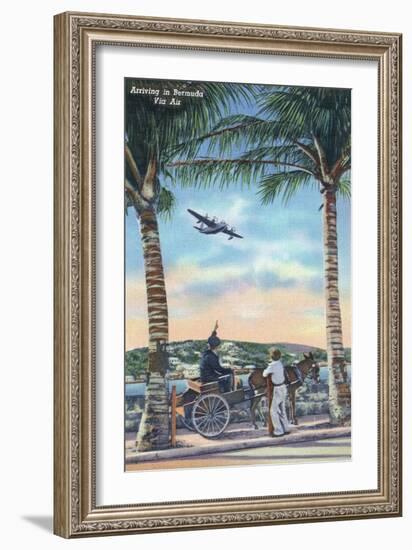 Bermuda - Airplane Arriving on the Island-Lantern Press-Framed Art Print