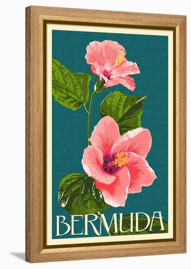 Bermuda - Pink Hibiscus-Lantern Press-Framed Stretched Canvas