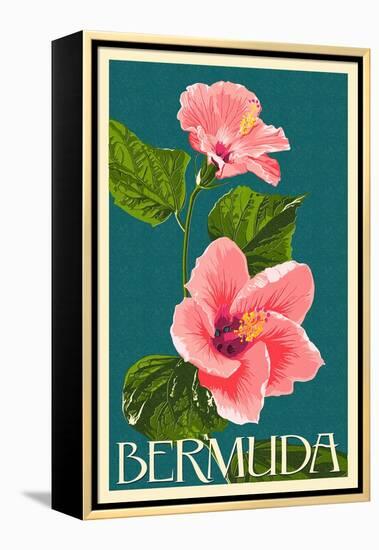 Bermuda - Pink Hibiscus-Lantern Press-Framed Stretched Canvas