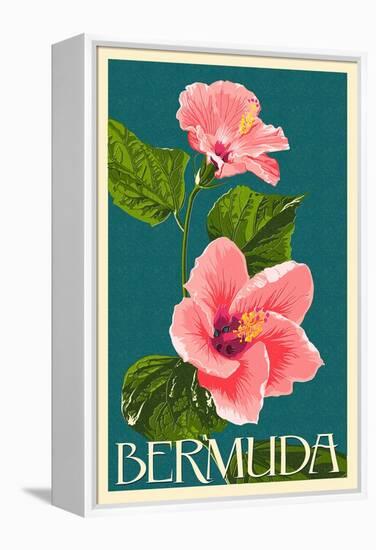 Bermuda - Pink Hibiscus-Lantern Press-Framed Stretched Canvas