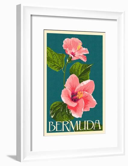 Bermuda - Pink Hibiscus-Lantern Press-Framed Art Print