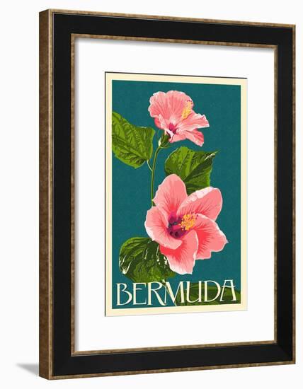 Bermuda - Pink Hibiscus-Lantern Press-Framed Art Print