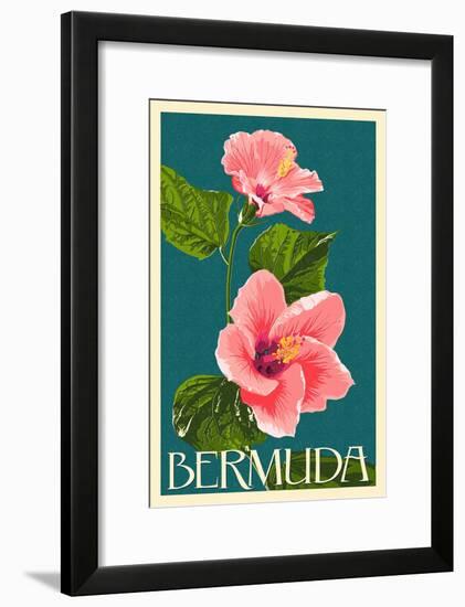 Bermuda - Pink Hibiscus-Lantern Press-Framed Art Print