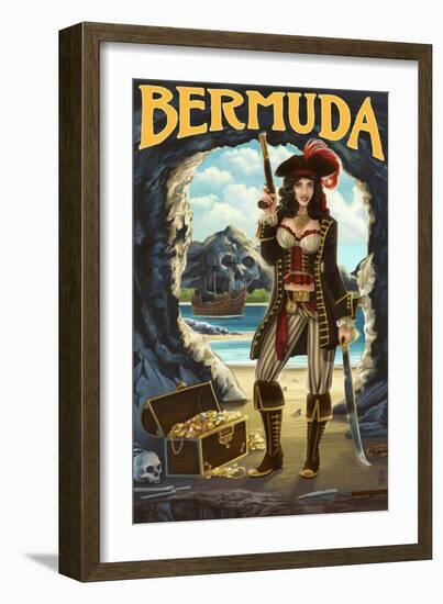 Bermuda - Pirate Pinup Girl-Lantern Press-Framed Art Print