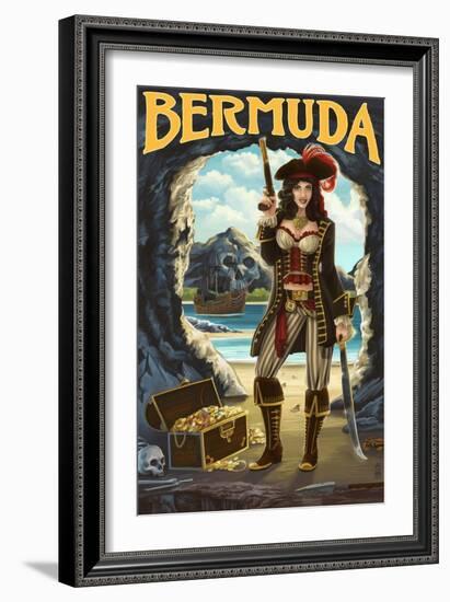 Bermuda - Pirate Pinup Girl-Lantern Press-Framed Art Print