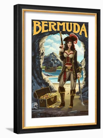 Bermuda - Pirate Pinup Girl-Lantern Press-Framed Art Print