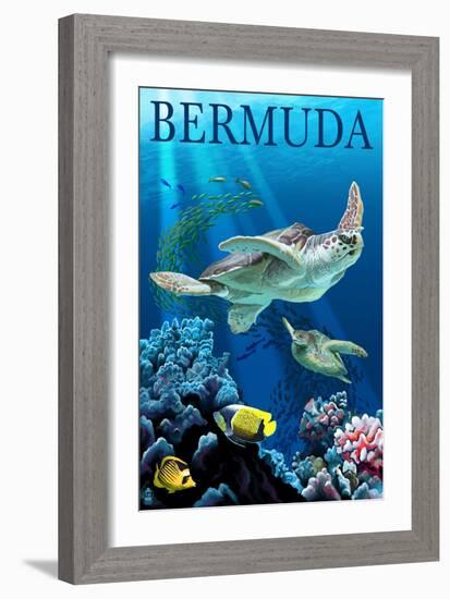 Bermuda - Sea Turtles-Lantern Press-Framed Art Print