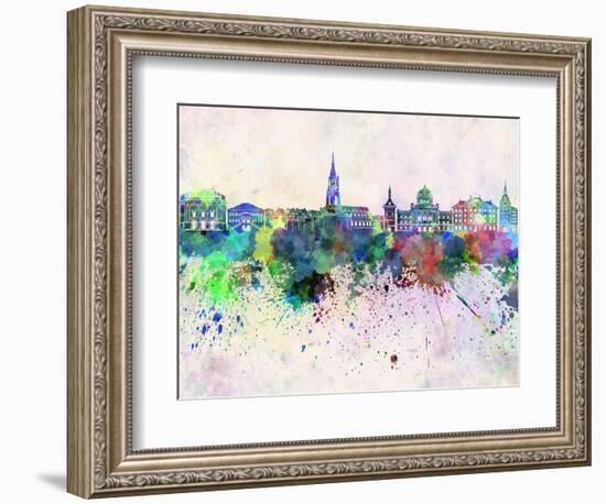 Bern Skyline in Watercolor Background-paulrommer-Framed Art Print