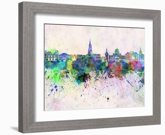 Bern Skyline in Watercolor Background-paulrommer-Framed Art Print