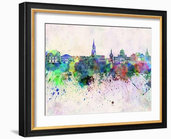 Bern Skyline in Watercolor Background-paulrommer-Framed Art Print