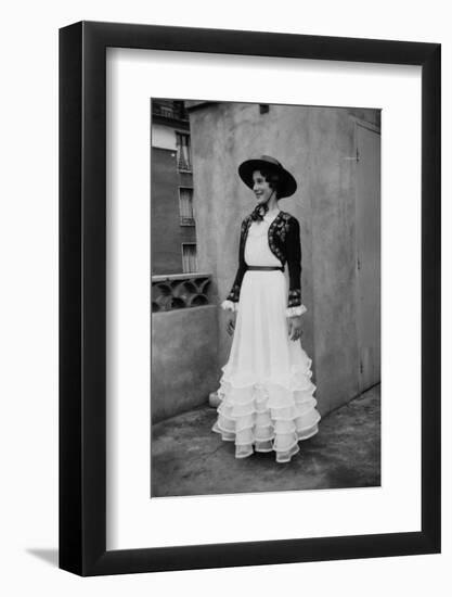 Bernadette Lafont, as a young woman, with traditional suit from Nimes, c. 1954 (b/w photo)-null-Framed Photo