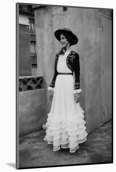 Bernadette Lafont, as a young woman, with traditional suit from Nimes, c. 1954 (b/w photo)-null-Mounted Photo