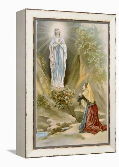 Bernadette Soubirous While Gathering Firewood Sees the Virgin Mary in the Rocky Grotto at Lourdes-null-Framed Premier Image Canvas