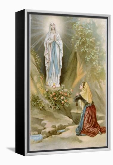 Bernadette Soubirous While Gathering Firewood Sees the Virgin Mary in the Rocky Grotto at Lourdes-null-Framed Premier Image Canvas