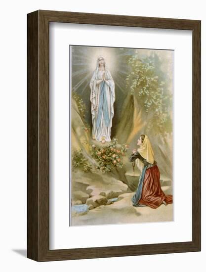 Bernadette Soubirous While Gathering Firewood Sees the Virgin Mary in the Rocky Grotto at Lourdes-null-Framed Photographic Print