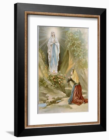 Bernadette Soubirous While Gathering Firewood Sees the Virgin Mary in the Rocky Grotto at Lourdes-null-Framed Photographic Print