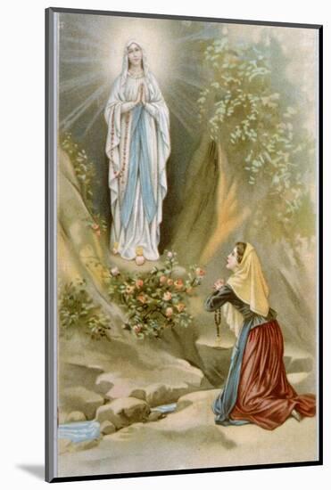 Bernadette Soubirous While Gathering Firewood Sees the Virgin Mary in the Rocky Grotto at Lourdes-null-Mounted Photographic Print