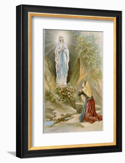 Bernadette Soubirous While Gathering Firewood Sees the Virgin Mary in the Rocky Grotto at Lourdes-null-Framed Photographic Print