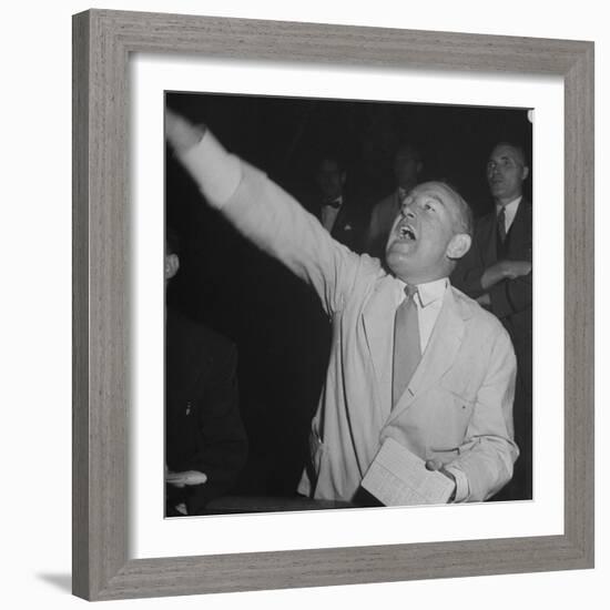 Bernard J. Conlin Shouting on Floor of Stock Exchange-Herbert Gehr-Framed Photographic Print