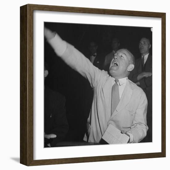 Bernard J. Conlin Shouting on Floor of Stock Exchange-Herbert Gehr-Framed Photographic Print