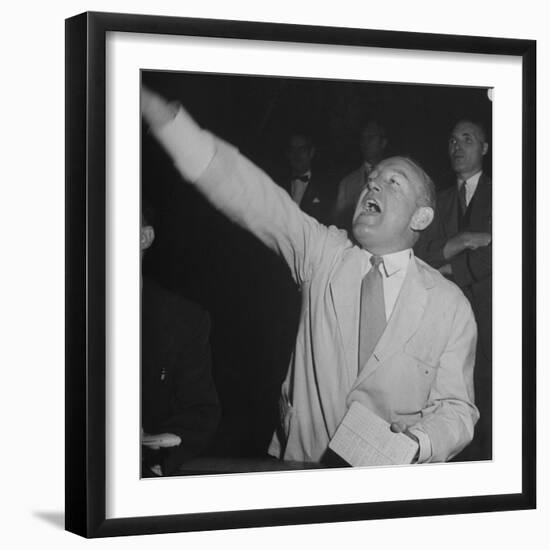 Bernard J. Conlin Shouting on Floor of Stock Exchange-Herbert Gehr-Framed Photographic Print