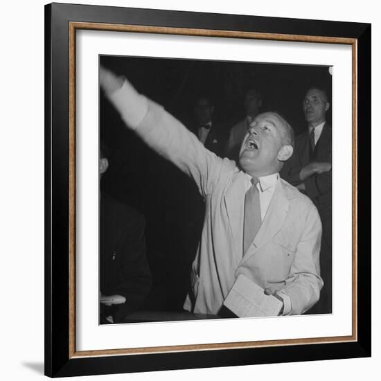 Bernard J. Conlin Shouting on Floor of Stock Exchange-Herbert Gehr-Framed Photographic Print