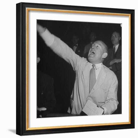 Bernard J. Conlin Shouting on Floor of Stock Exchange-Herbert Gehr-Framed Photographic Print