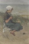 Girl Knitting in the Dunes, by Bernardus Johannes Blommers, C. 1890-1920, Watercolor Painting-Bernardus Johannes Blommers-Stretched Canvas