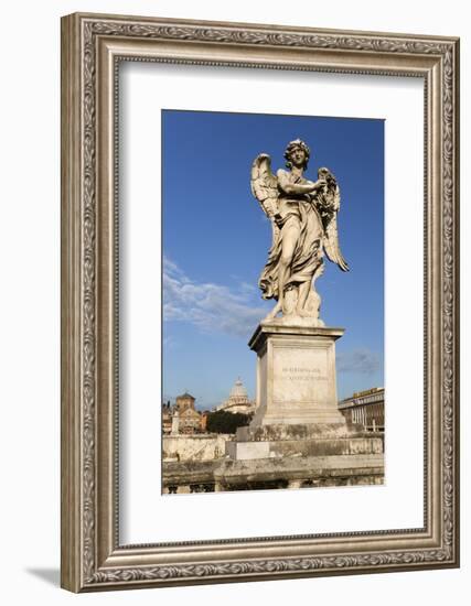 Bernini's Breezy Maniac Angels Statue on the Ponte Sant'Angelo with St. Peter's Basilica Behind-Stuart Black-Framed Photographic Print