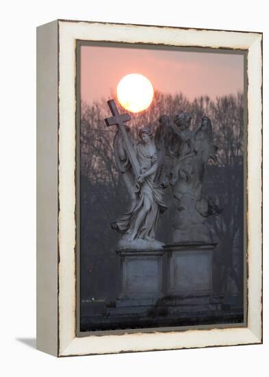 Bernini's Breezy Maniac Angels Statues on the Ponte Sant'Angelo at Sunrise, Rome, Lazio, Italy-Stuart Black-Framed Premier Image Canvas