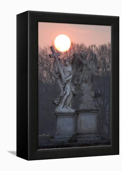 Bernini's Breezy Maniac Angels Statues on the Ponte Sant'Angelo at Sunrise, Rome, Lazio, Italy-Stuart Black-Framed Premier Image Canvas