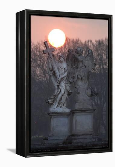 Bernini's Breezy Maniac Angels Statues on the Ponte Sant'Angelo at Sunrise, Rome, Lazio, Italy-Stuart Black-Framed Premier Image Canvas