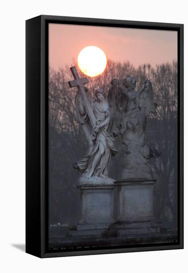 Bernini's Breezy Maniac Angels Statues on the Ponte Sant'Angelo at Sunrise, Rome, Lazio, Italy-Stuart Black-Framed Premier Image Canvas