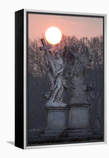 Bernini's Breezy Maniac Angels Statues on the Ponte Sant'Angelo at Sunrise, Rome, Lazio, Italy-Stuart Black-Framed Premier Image Canvas