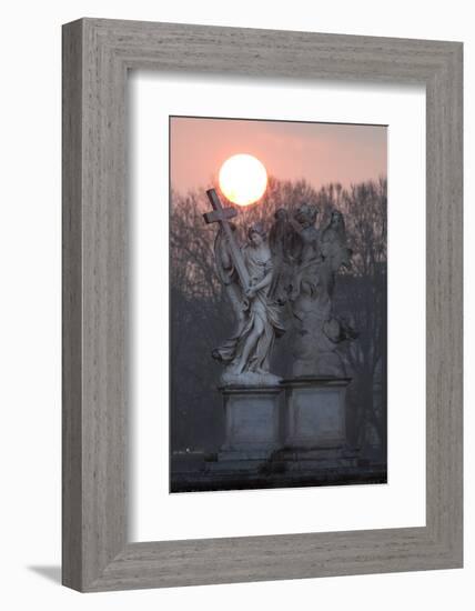 Bernini's Breezy Maniac Angels Statues on the Ponte Sant'Angelo at Sunrise, Rome, Lazio, Italy-Stuart Black-Framed Photographic Print