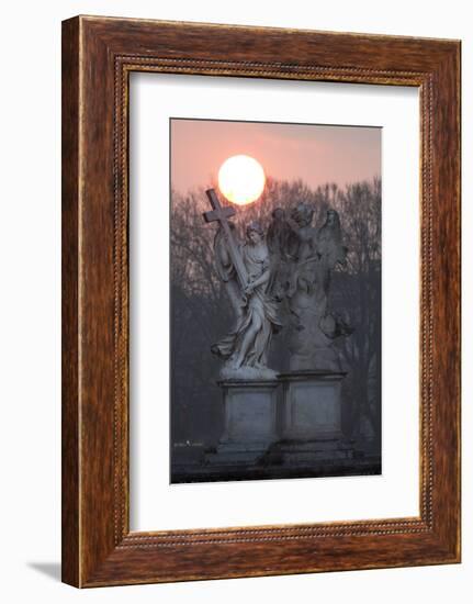 Bernini's Breezy Maniac Angels Statues on the Ponte Sant'Angelo at Sunrise, Rome, Lazio, Italy-Stuart Black-Framed Photographic Print