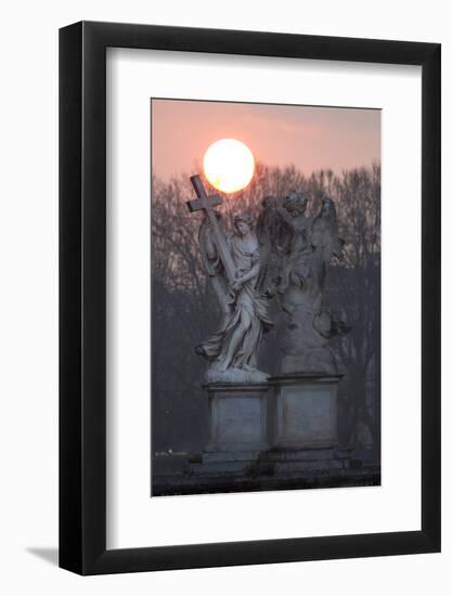 Bernini's Breezy Maniac Angels Statues on the Ponte Sant'Angelo at Sunrise, Rome, Lazio, Italy-Stuart Black-Framed Photographic Print