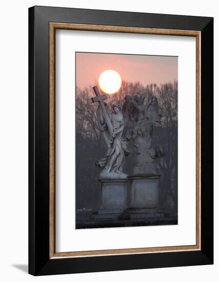 Bernini's Breezy Maniac Angels Statues on the Ponte Sant'Angelo at Sunrise, Rome, Lazio, Italy-Stuart Black-Framed Photographic Print