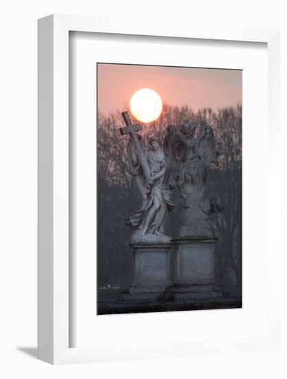 Bernini's Breezy Maniac Angels Statues on the Ponte Sant'Angelo at Sunrise, Rome, Lazio, Italy-Stuart Black-Framed Photographic Print