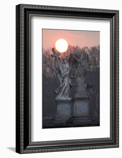 Bernini's Breezy Maniac Angels Statues on the Ponte Sant'Angelo at Sunrise, Rome, Lazio, Italy-Stuart Black-Framed Photographic Print