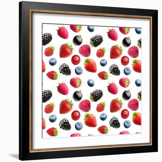 Berries Isolated on White. Seamless Pattern Background-Valentina R-Framed Photographic Print