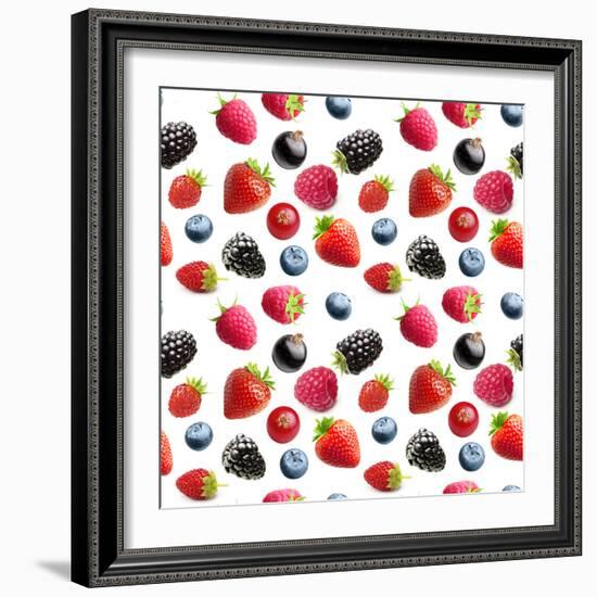 Berries Isolated on White. Seamless Pattern Background-Valentina R-Framed Photographic Print