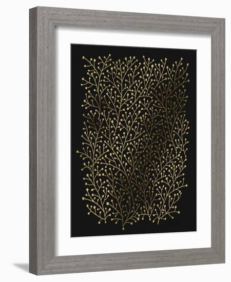 Berry Branches in Black and Gold-Cat Coquillette-Framed Art Print