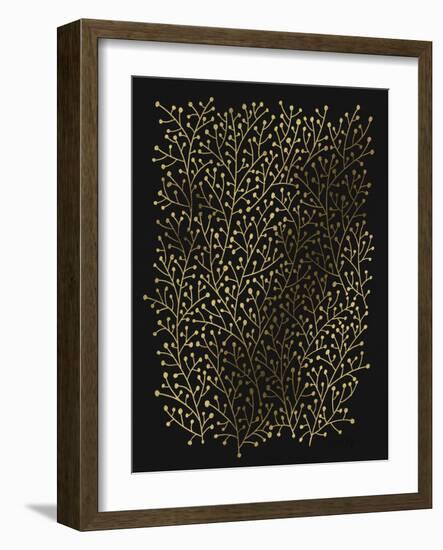 Berry Branches in Black and Gold-Cat Coquillette-Framed Art Print